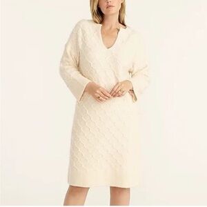 J. Crew Cable Knit Stretch Wool Sweater Dress Merino Wool Alpaca Blend Cream